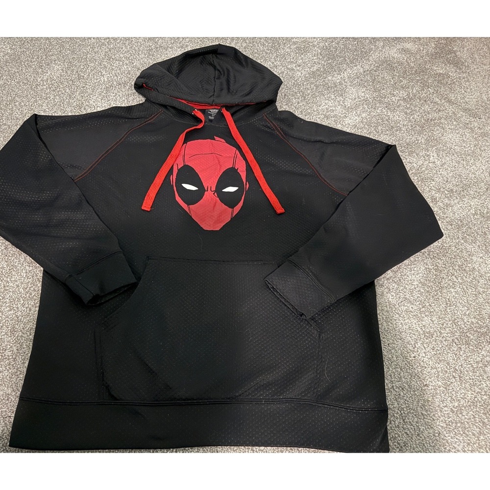 Marvel Deadpool Hooded Sweatshirt Men's Large Black Mesh Long Sleeve Hoodie